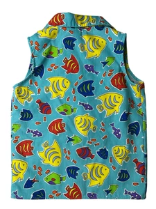 Kelly's Kids Multicolor Fish Print Sleeveless Button Down Shirt Size Medium - Picture 1 of 4