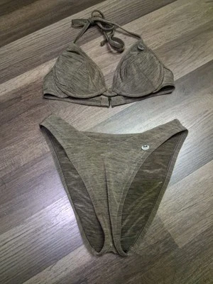 XOXO Swim Brown Heathered Bikini Small Womens Bathing Suit High Waist Cut Sexy - Image 1 of 4