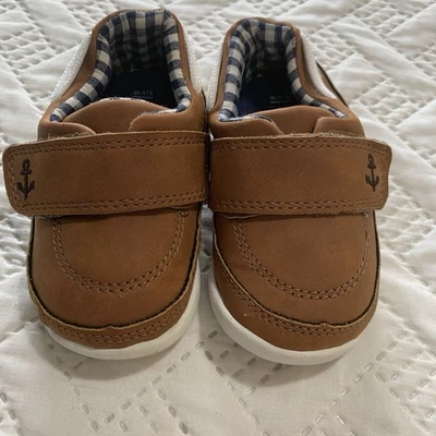 Carter’s Toddler Walk Tan Suede Boat Shoes Navy Embroidered Anchor Size 4 1/2 - Image 1 of 4