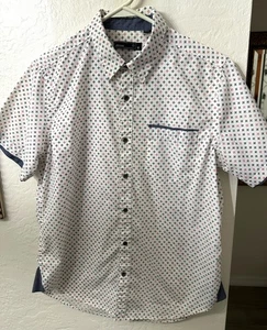 Akrux Red White Blue Button Front Short Sleeve Shirt Medium - Picture 1 of 8