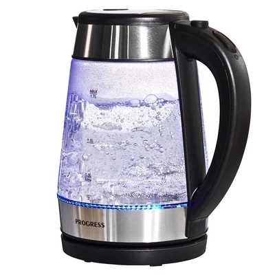 Progress Glass Kettle 1.7L Auto-Shut Off Blue Led Light 360° Swivel Base 2200W - Image 1 of 4