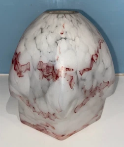 Vintage Art Deco Opalglas meliert Pendelleuchte Schirm sechseckig rosa weiß - Bild 1 von 3