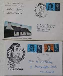 2 x 1966 GPO FIRST DAY COVERS - ROBERT BURNS ANNIVERSARY - CAMBRIDHE & EDINBURGH - Picture 1 of 2