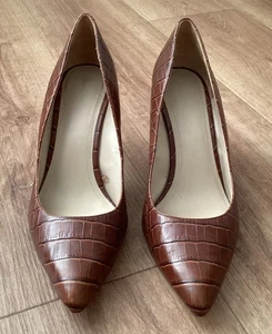 Massimo Dutti UK 7 EU40 Court Shoe Stiletto Heel Brown Patterned Leather, VGC. - Picture 1 of 17