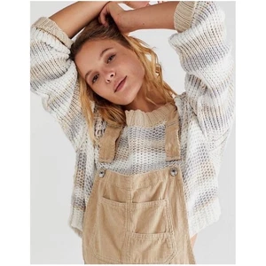 Maglione pullover maglia cropped Free People Devon beige grigio oversize nuovo con etichette accogliente - Foto 1 di 7