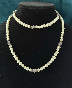 Süßwasserperlen Amethyst Halskette Sterlingsilber Zwischenring Perlen 34 Zoll - Bild 1 von 5