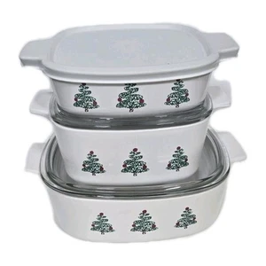 Corning Ware Christmas Tree 6PC Casserole Set 1 Qt. , 1.5 Qt. & 2 Qt. With Lids - Picture 1 of 9