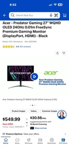 Acer Predator X27U X2bmiiprx 27" WQHD Gaming Monitor 2560x1440 240Hz 0.01ms - Picture 1 of 5