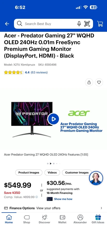 Acer Predator X27U X2bmiiprx 27" WQHD Gaming Monitor 2560x1440 240Hz 0.01ms - Image 1 of 4