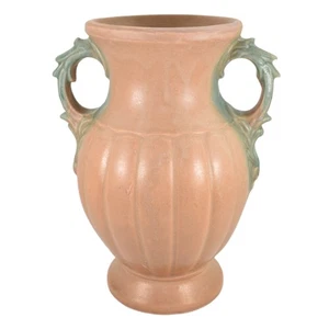 McCoy 1932 Vintage Pottery Matte Brown And Green Handled Large Ceramic Vase 45 - Picture 1 of 6