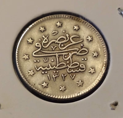 Moneda de plata mundial 1327 año 3 imperio otomano 2 kurus de lira Turquía xf au 1911 Foto 1 de 2