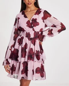 Womens quiz Longsleeve Sleeve Mini Floral Light Summer Party Dress Size 10 - Picture 1 of 5