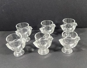 Set of 6 Vintage French Egg Cup, Clear Glass, Chick Hen Chicken - Picture 1 of 7