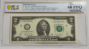 2017A Star $2 Two Dollar PCGS Graded Gem 68PPQ SOLID/FILLED STAR Error Note RARE - Picture 1 of 3