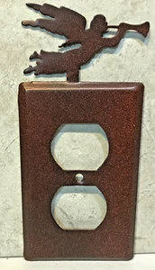 New Double Outlet Angel Plate Cover Brown w Copper Flake Tone Metal Vintage Styl - Picture 1 of 7