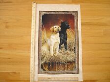 Yellow Black Labrador Dogs Reeds Lake Cotton Quilt Fabric Block 20" x 12 1/2"
