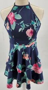 Speechless Navy & Pink Floral Fit & Flare Layered Skirt Dress Juniors Size 1 - Picture 1 of 7