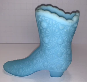Stivali alti vintage Fenton blu francese opalino vetro latte bottoni margherita - Foto 1 di 9