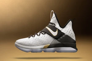 Nike LeBron 14 XIV BHM White OLYMPIC Gold Black 860634-100 MVP Cavs Finals sz 9 - Picture 1 of 12