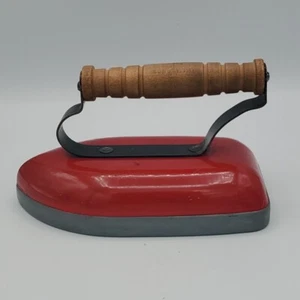 Vintage Red Flat Iron With Wooden Handle - Picture 1 of 7