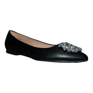Journee Collection Womens Renzo Jeweled Flats Faux Leather Pointed Toe Black 7W - Picture 1 of 9
