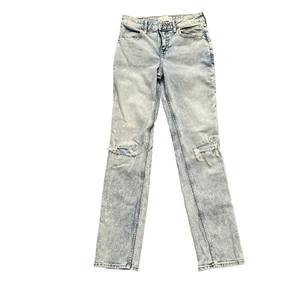 Abercrombie Kids High Rise Straight Jeans Girls 13/14 LONG Light Wash Distressed - Picture 1 of 14