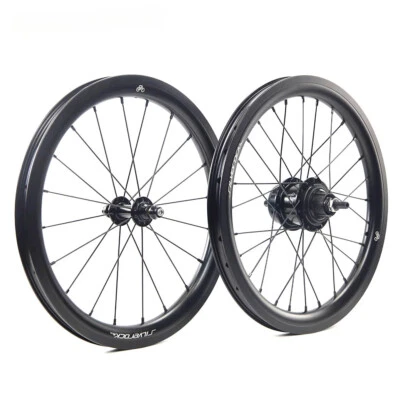 Juego de ruedas de bicicleta plegables de 16 pulgadas llanta/pilar de freno en V radios eje pasante para 11 velocidades Foto 1 de 4