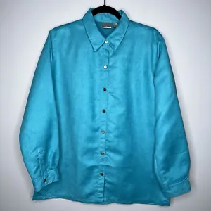 Chico’s Women’s Suede Cloth Long Sleeve Lexington Shirt Teal Size 2 NWT - Picture 1 of 5