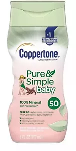 Coppertone Pure & Simple Baby Sunscreen Lotion SPF 50 - 6 FL OZ Exp 02/2024 - Picture 1 of 7