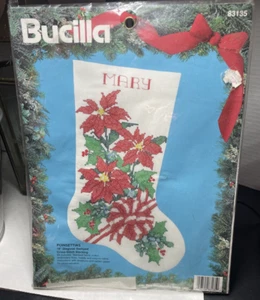 Bucilla Pointesettias Strumpf 83135 gestempelt Kreuzstich 18" Neu 1994 - Bild 1 von 2