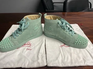 Christian Louboutin Mint Green Stud Leather High-Top Size 42 1/2. US 9 1/2 - Picture 1 of 7