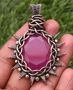 Ruby (Lab-Created) Pendant Copper Wire Wrapped Handmade Jewelry Pendant Necklace - Picture 1 of 9