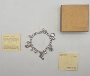 PAST TIMES SILVER VINTAGE BRACELET-CHARM BRACELET WITH SIX CHARMS- IN BOX - Picture 1 of 6