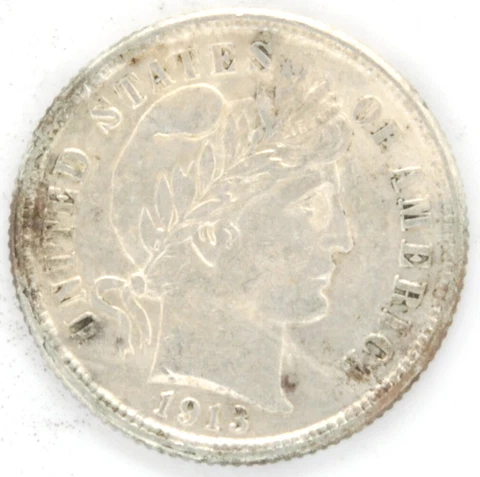 1913 Barber Dime US 90% Silver 10 Cent Coin Philadelphia Mint United States Cover