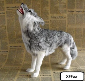 Simulation Polyethylen & Pelze grau offener Mund Wolf Modellspielzeug Geschenk ca. 29x24cm - Bild 1 von 3