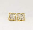 Pave Set Diamond Earrings 14K Two Tone Gold