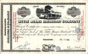 Certificado de stock de ferrocarril Little Miami 1950 vintage 10 acciones OHIO - Imagen 1 de 2