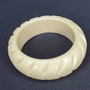 Bracciale Vintage Lucite 1 Pollice Grosso Colore Crema Boho - Foto 1 di 8