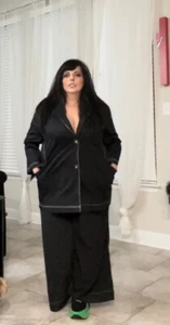 Darkwin Plus 2Pc Black Suit White Stitch Trim Made In Turkey Set - Picture 1 of 13