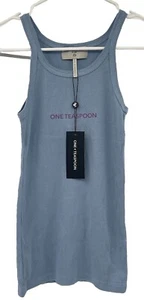One Teaspoon Womens Blue Skyway Logo Singlet Ribbed Tank Top Cotton Size XXS NWT - Picture 1 of 10