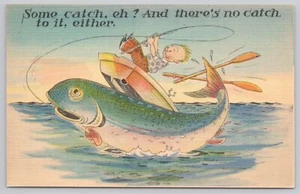 Comic Postcard Wellman Artist: Exaggerated Fishing, Fisherman and Boat Capsized - Picture 1 of 2