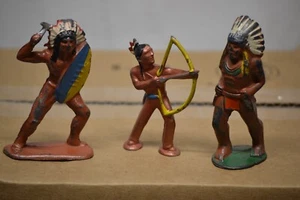 3 ANTIQUE LEAD INDIANS 3" TALL NO CHIPS OR CRACKS USA - Picture 1 of 1