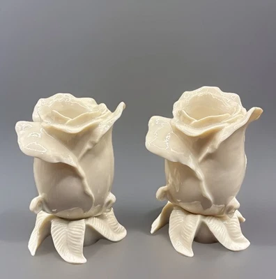 Lenox Rose Bud 2 Candelabros Porcelana Exhibida Floral Galería Colección Foto 1 de 4