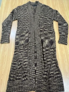 NY&Co New York & Company Damen XL Long Open Front Marled Knit Cardigan Braun - Bild 1 von 9
