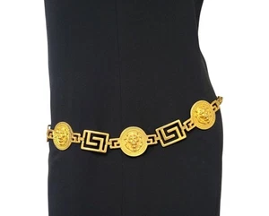 Vtg Lions Head Chain Link Belt Chunky Antique Gold Finish Eye-Catching Bold - Picture 1 of 11