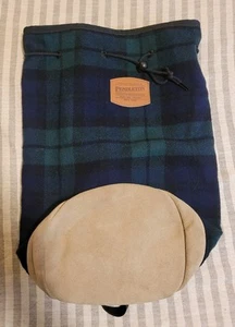 Pendleton Wool Leather Sling Bag Drawstring Duffle Backpack Green/Blue Plaid - Picture 1 of 7