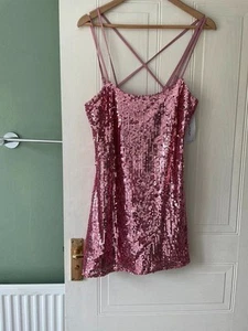Pink Sequin party mini strappy dress size 12 Miss Selfridge - Picture 1 of 6