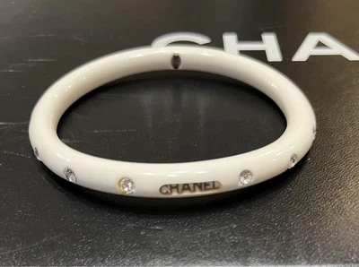 Chanel Logo Bangle Bracelet White Silver 19cm 7.48in Coco Mark Rhinestone - Image 1 of 4