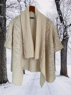 Sutton Studio Cashmere Cable Knit Open Front Cardigan Sweater Ribbed Collar - Image 1 of 4