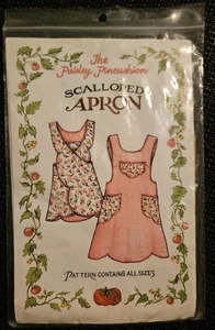 Vtg The Paisley Pincushion  SCALLOPED APRON S M L & Girl UNCUT Sewing Pattern    - Picture 1 of 8